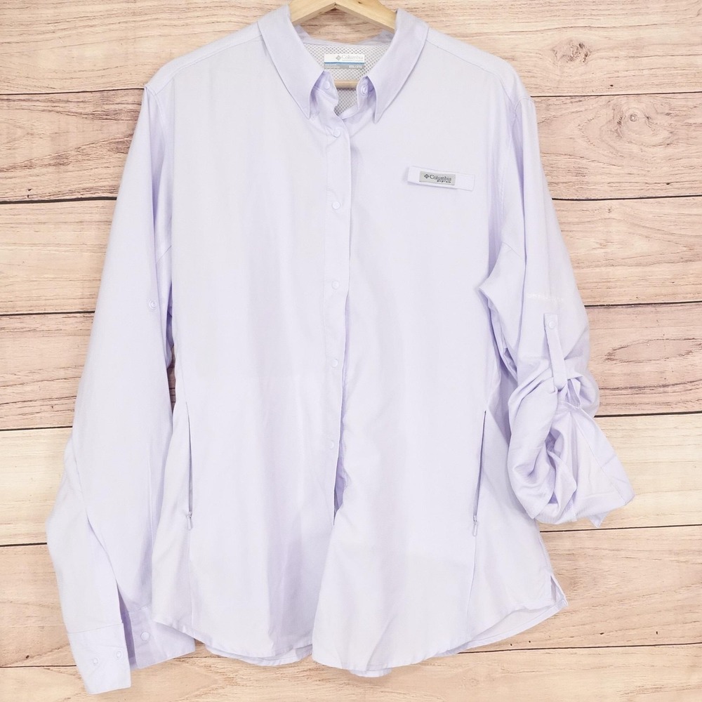 Columbia Button-Up Womens XXL Purple Omni-Shade Long Sleeve PFG Fishing Top